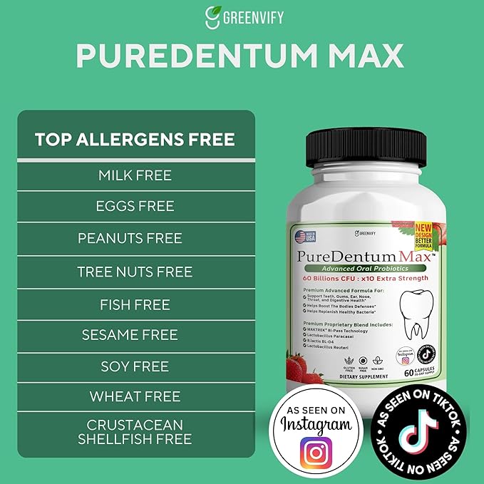 PureDentum for Gums and Teeth Health & Fresh Breath - 40 Billion CFU Advanced Oral Probiotics for Mouth Bad Breath, Capsule Supplement (10)