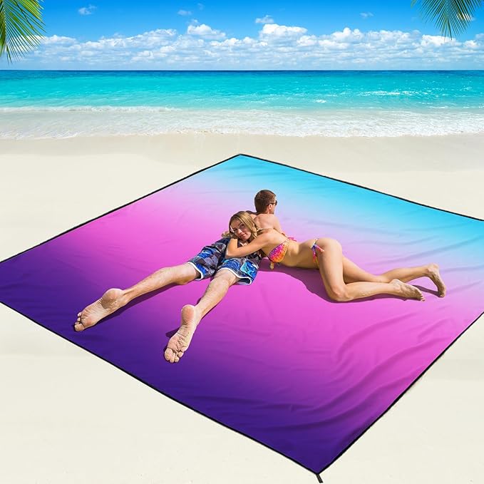 WIWIGO Beach Blanket Waterproof Sandproof Beach Mat 79" X 83"/10'x9'for 2-8 Adults Quick Drying Outdoor Picnic Mat Beach Accessories for Travel, Camping, Hiking