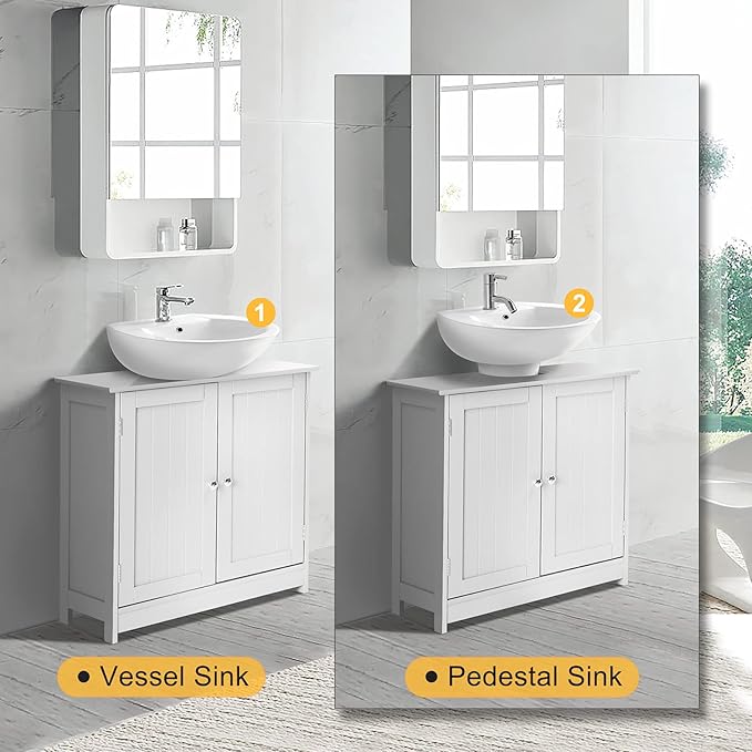 Bonnlo Pedestal Sink Storage Cabinet with 2 Doors Traditional Under Sink Cabinet Bathroom Space Saver Organizer with Adjustable Shelf White 23 5/8" W x 11 7/16" D x 23 5/8" H