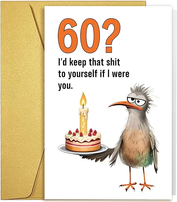 Funny 60th Birthday Card Gift for Men Women, Unique Bird 60th Birthday Card Gift for Him Her, 60 Years Old Bday Gifts for Mom Dad Friend Husband Wife Brother Sister
