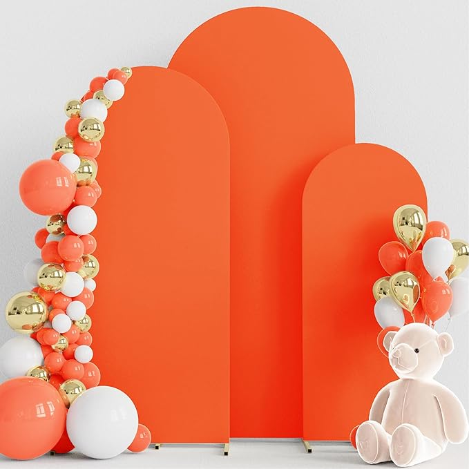 Wokceer Set of 3 Wedding Arch Backdrop Cover Spandex Fitted Wedding Arch Stand Covers Round Top Chiara Backdrop Stands Cover for Birthday Party Ceremony Banquet Decoration 4ft,5ft,6ft OrangeRed