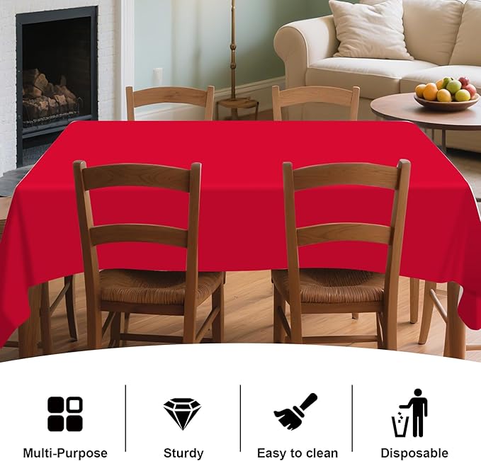6 Pack Premium Red Plastic Table Cloth -70 X 120 Inch Rectangle Tablecloth, Disposable Tablecloth Plastic Table Cover for Parties (6, Red, 70" X 120" Rectangle)