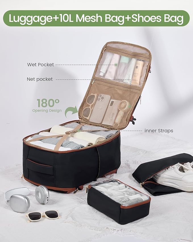 LOVEVOOK 40L Travel Backpack for Women & Men, Airline Approved Carry On Backpack, TSA Personal Item Bag fits 17.3 Inch Laptop, Waterproof Weekender Overnight Bags Suitcase for Work, Black-Brown-Beige