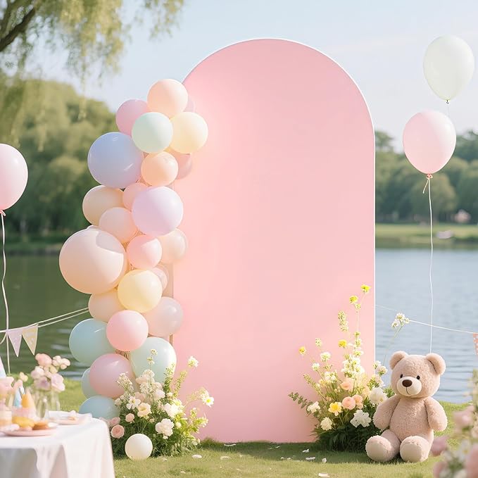 Ledido Wedding Arch Backdrop Cover 7.2FT Arch Covers Fitted Stretchy Spandex Round Top Stand Backdrop Cover for Wedding Banquet Ceremony Birthday Party Baby Shower Event Decoration,Pale Pink