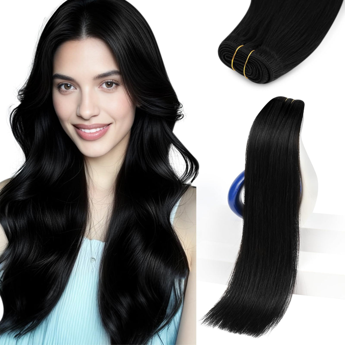 Sunny Hair Sew in Hair Extensions Real Human Hair Black for Women
