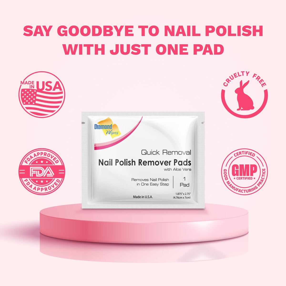 Diamond Wipes Nail Polish Remover Wipes with Aloe Vera, Acetone Nail Polish Remover Pads, 50 Individually Wrapped Nail Polish Wipes