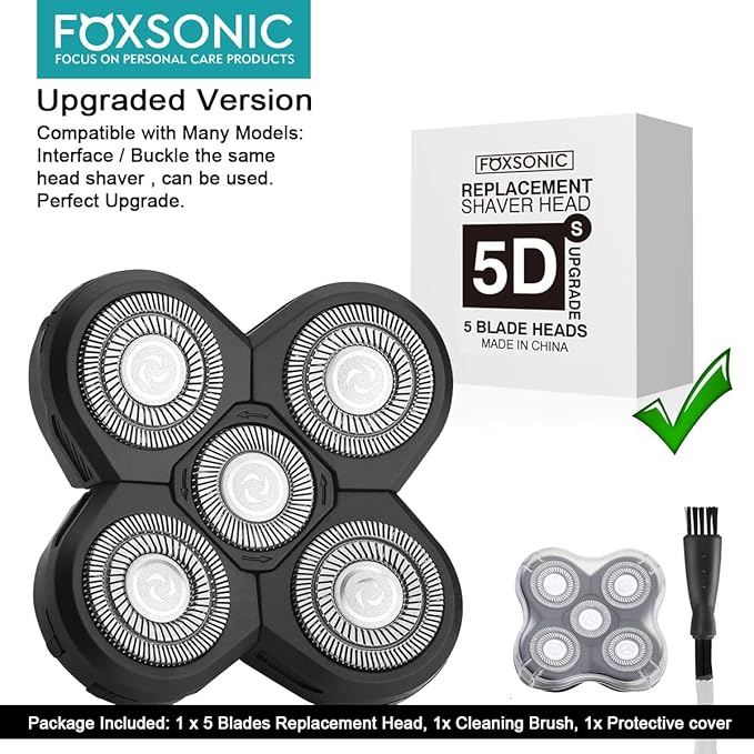 FOXSONIC Upgraded 5 Blades Shaver for Head shaver, 5D Men's Electric Shaver Replacement Heads for Many Main Brands Bald Men Head Shaver Blades