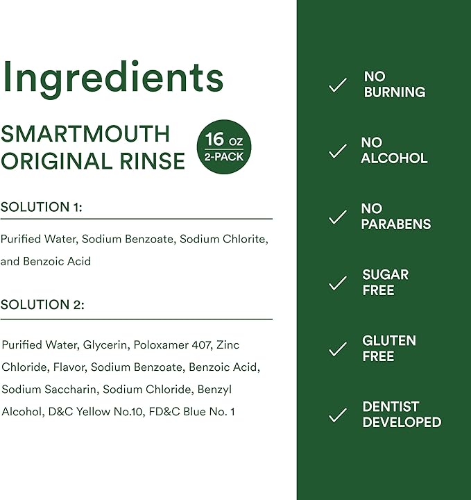 SmartMouth Original Activated Mouthwash - Adult Mouthwash for Fresh Breath - Oral Rinse for 24-Hour Bad Breath Relief with Twice Daily Use - Fresh Mint Flavor, 16 fl oz (2 Pack)
