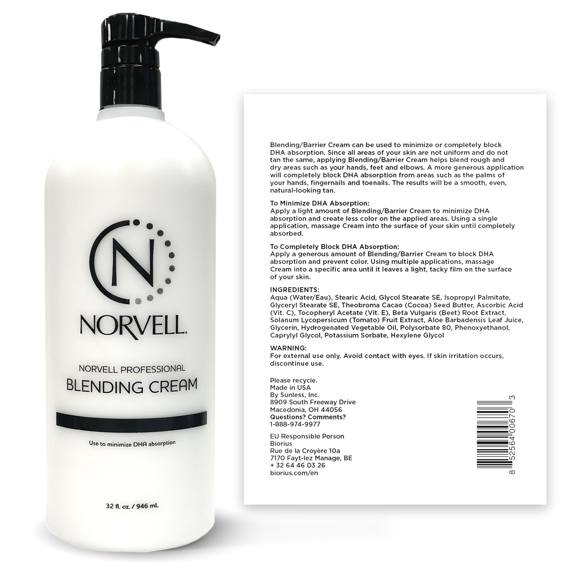 Norvell Pro Blending DHA Barrier Cream 32 fl oz – Professional Pre Tan Skin Protectant for Spray Tanning, Prevents Over Absorption, Ensures Even, Natural Looking Color