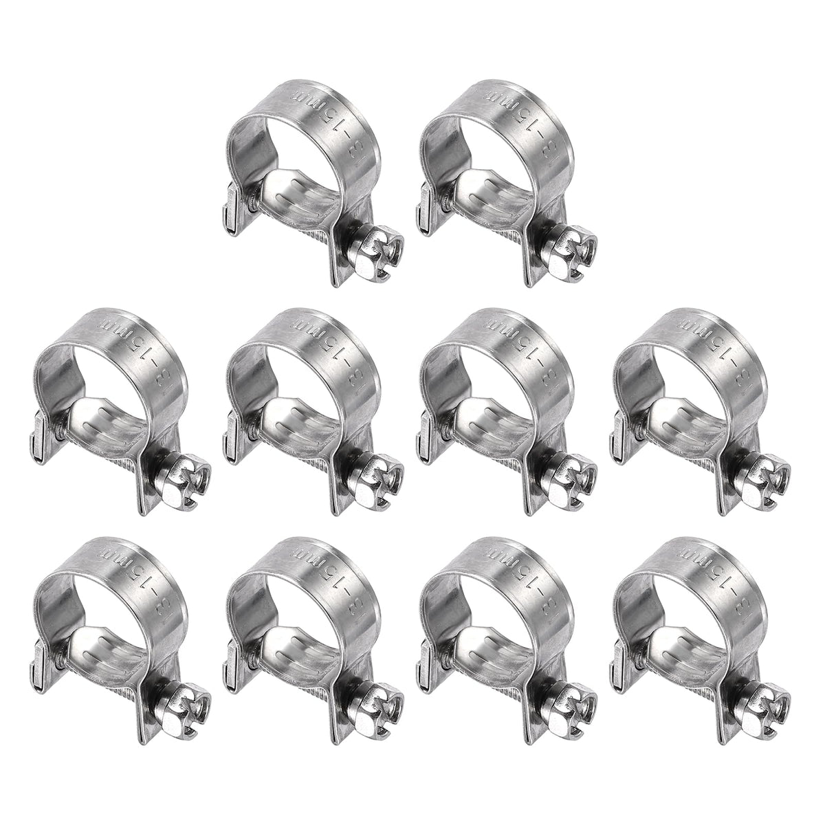HARFINGTON 10pcs Fuel Injection Hose Clamp 13-15mm Adjustable 304 Stainless Steel Mini Gas Line Hose Clamp for Automotive Agricu