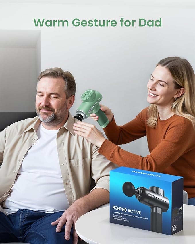 RENPHO Massage Gun Deep Tissue, Valentines Birthday Gifts for Women Men, Portable Percussion Massager for Back and Neck, Handheld Device with Carry Case, Active Green