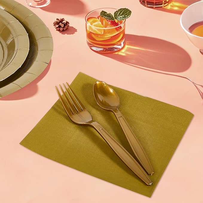 Ottin 169PCS Gold Christmas Party Supplies for 24 Guests – Disposable Paper Plates, Napkins, Cups, Forks, Knives, Spoons & Tablecloth for Birthday, Wedding, Thanksgiving, Christmas, New Year