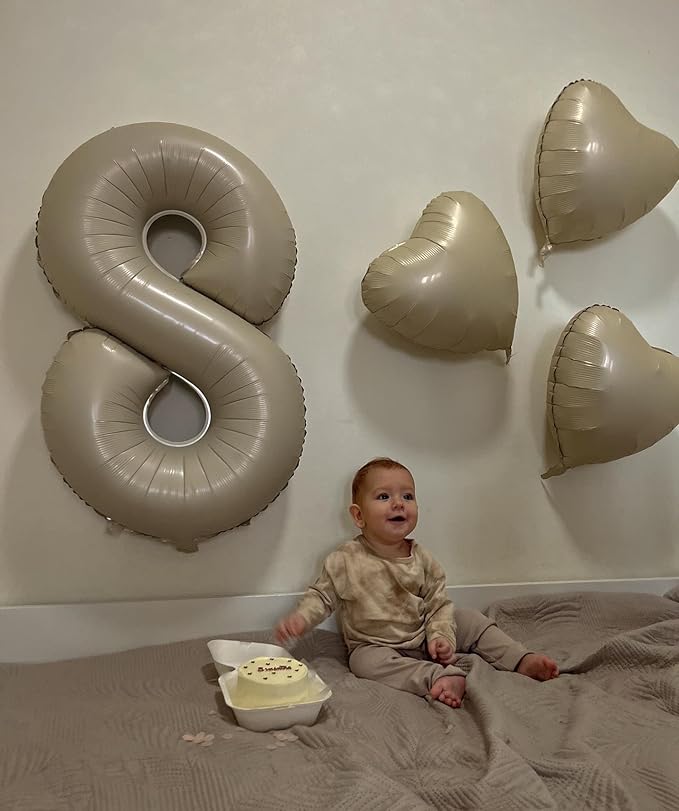 Number 8 Balloon Beige,40 Inch Large Cream Foil 8 Helium Balloons for Boys Girls Birthday Anniversary Decorations