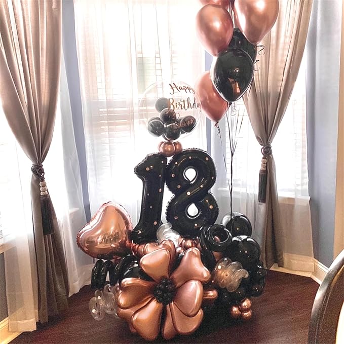 Black Number 17 Mylar Foil Balloons, 40 Inch Giant Black 17th Birthday Balloons for Boys Girls, Black Number 1 & 7 Helium Balloon for Women Men 17th Anniversary Party Decorations Supplies