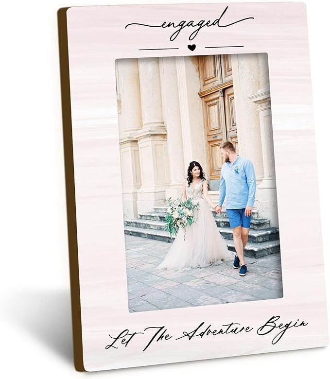 Engagement 4x6 Picture Frame, Let the Adventure Begin Engagement Photo Frames, Wedding Gifts for Newlyweds Couples Wife Husband, Just Engaged Picture Photo Frames for Desk Decor