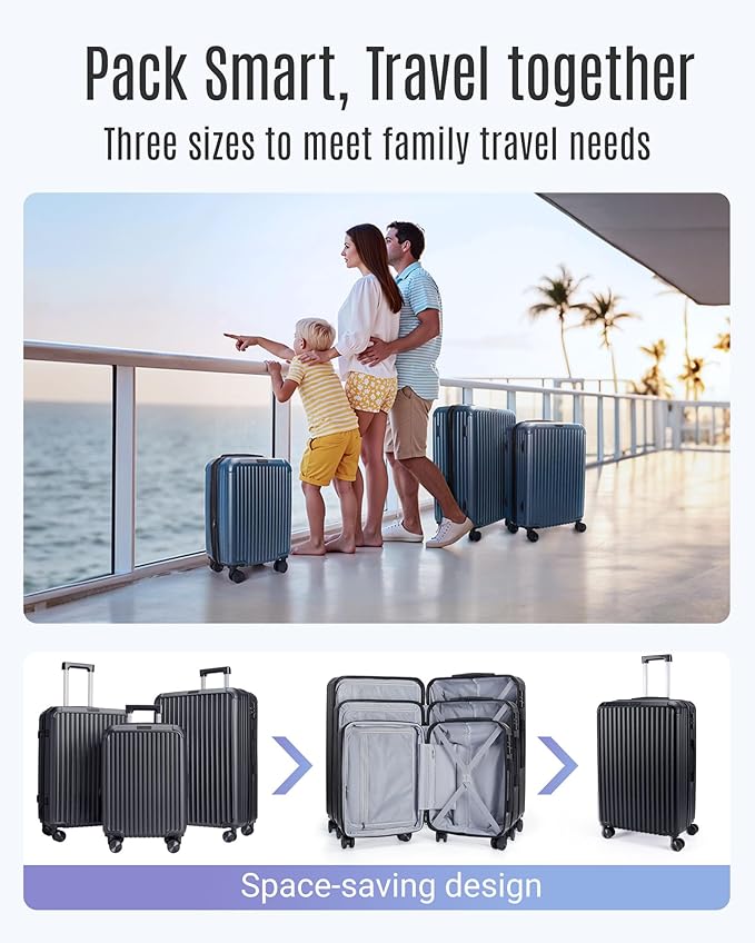 LIGHT FLIGHT Luggage Sets, Durable Hard Shell 3 Piece Set Suitcase with Spinner Wheels, Hardside Lightweight Luggage set with TSA Lock, Large Travel Luggage Set (20" 24" 28"), Black