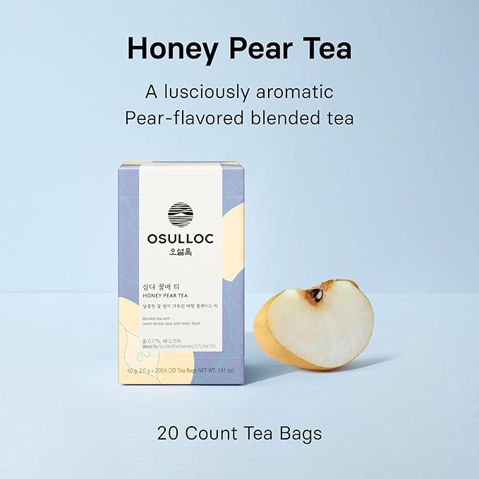 OSULLOC Honey Pear Tea (Sweet Pear & Honey Flavor), Fruit tea Blend, Premium Teabags from Jeju Island, 20 count