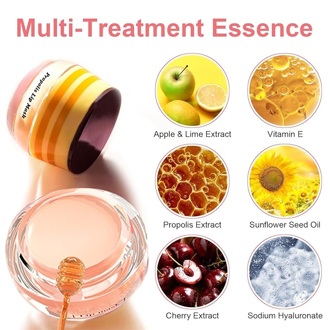 3 PCS Bee Lip Balm Mask Honey Pot, Watermelon, Cherry & Coconut Propolis Moisturizing, Hydrating Prevention for Dry and Cracked Lips, Scrubs Exfoliator (Cherry, Honey & Apple Lime)