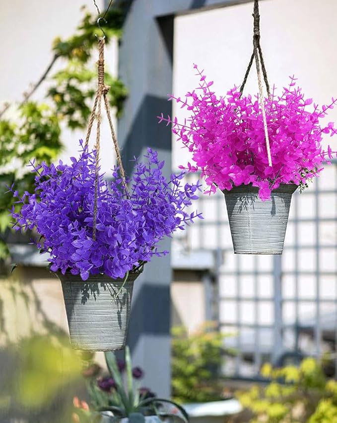 Artificial Faux Plants Outdoor Spring Decoration,Artificial Plants Outdoor Artificial Flowers for Outdoors UV Resistant for Outside Home Planter Porch Patio Window Yard Decor(Pure Fuchsia Eucalyptus)