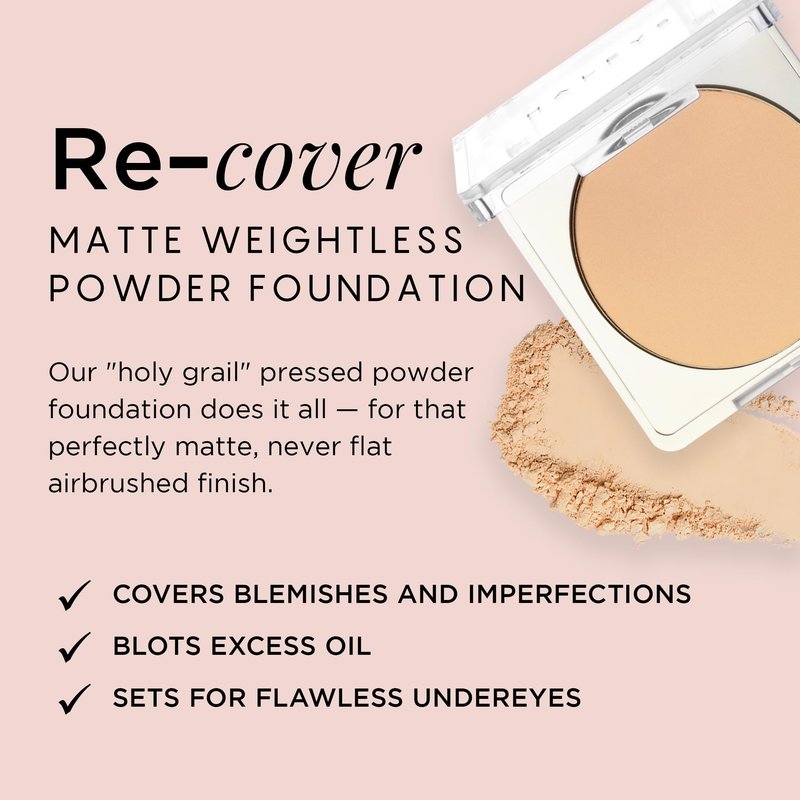 HALEYS Beauty Re-cover Pressed Powder Foundation Makeup, Medium to Full Coverage with Oil Control, Soft Matte Make up Finish for All-Day Wear, Light to Medium with Warm Tones, Shade 2.5