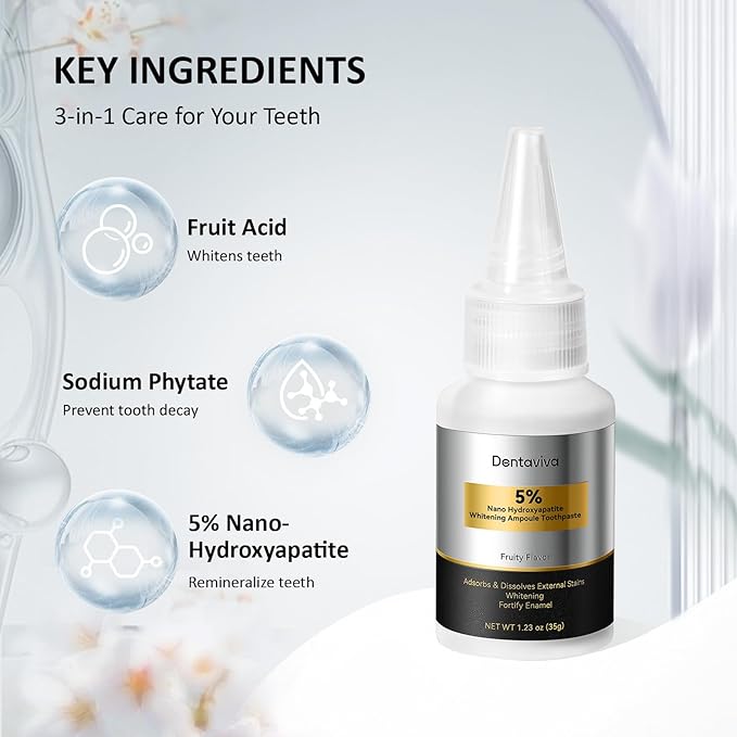 Nano Hydroxyapatite & Alpha-Hydroxy Acid Ampoule Toothpaste – Advanced Enamel Repair & Gentle Whitening, 5X More Effective Remineralization, pH Balancing, Cavity Prevention