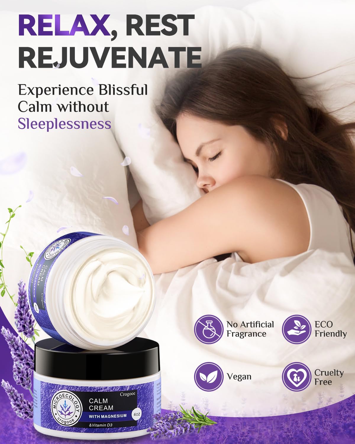 APLEFBE 2025 Updated Magnesium Cream for Sleep: Nighttime Magnesium Lotion, Deep Hydration, Skin Care for Kid, Men, Women (Lavender)，2PC