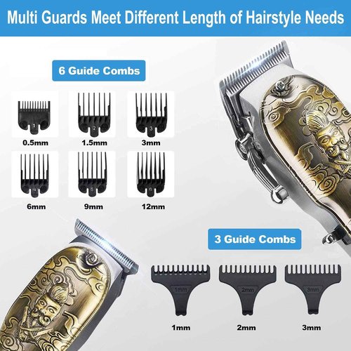 Suttik Hair Clippers and Trimmers Set of 3, Professional Cordless Hair Clippers for Men, Barber Clippers for Hair Cutting with T-Blade Trimmer Set, Beard Trimmer for Men, LED Display, Gold