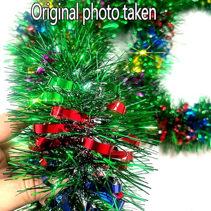 33Ft Green Tinsel Twist Garland Shiny Thick Metallic Foil Xmas Tree Decorations for Christmas New Year Parties St Patricks Day Parade Floats and Other Holidays Party Hanging Decor-(Colours+Green)