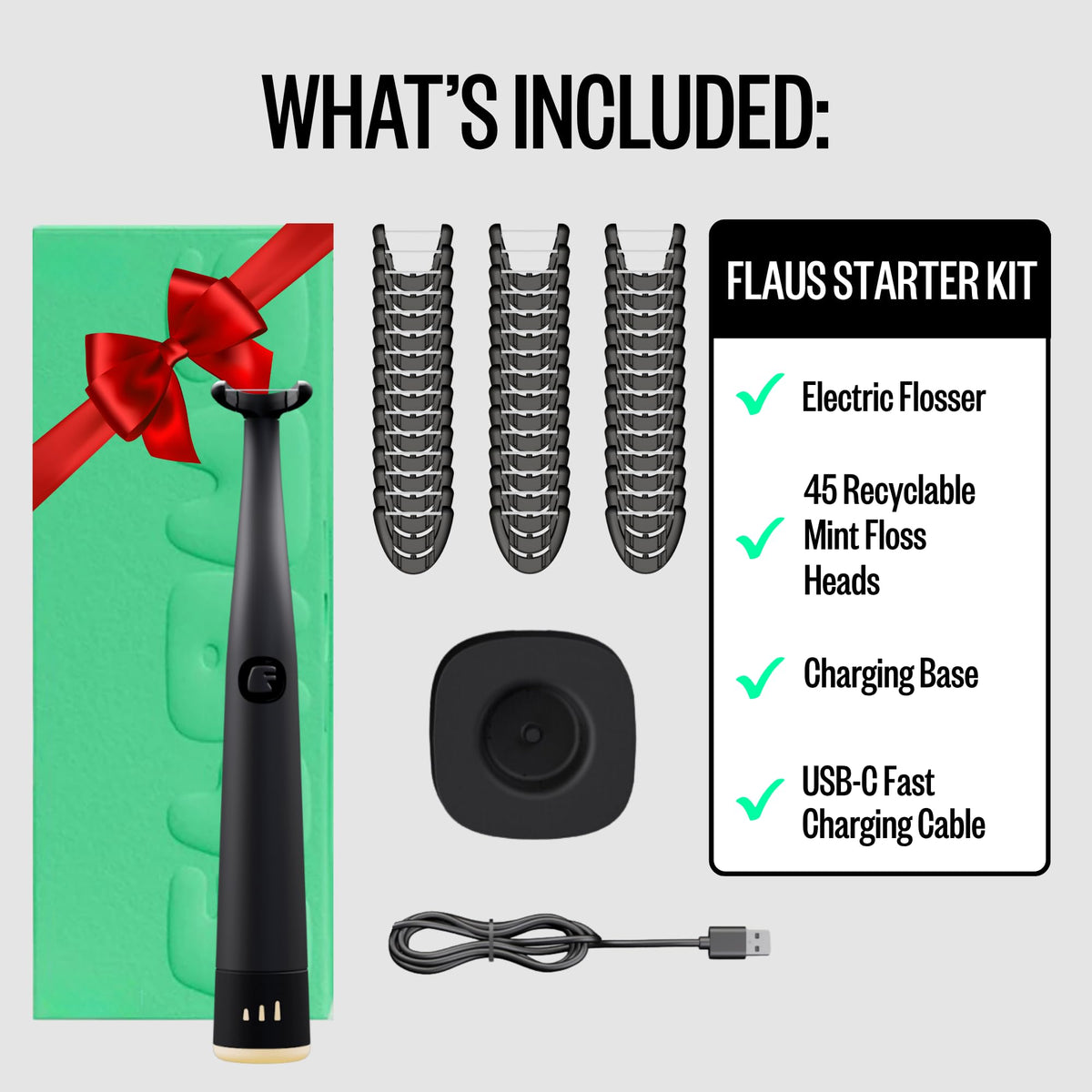 FLAUS Electric Flosser (Extra Strength Woven) - Shark Tank + Oprah's List - Water Floss Alternative - Plaque Remover for Adult- Easy Vibration Flossing - Safe Portable Gum + Teeth Cleaning Tool