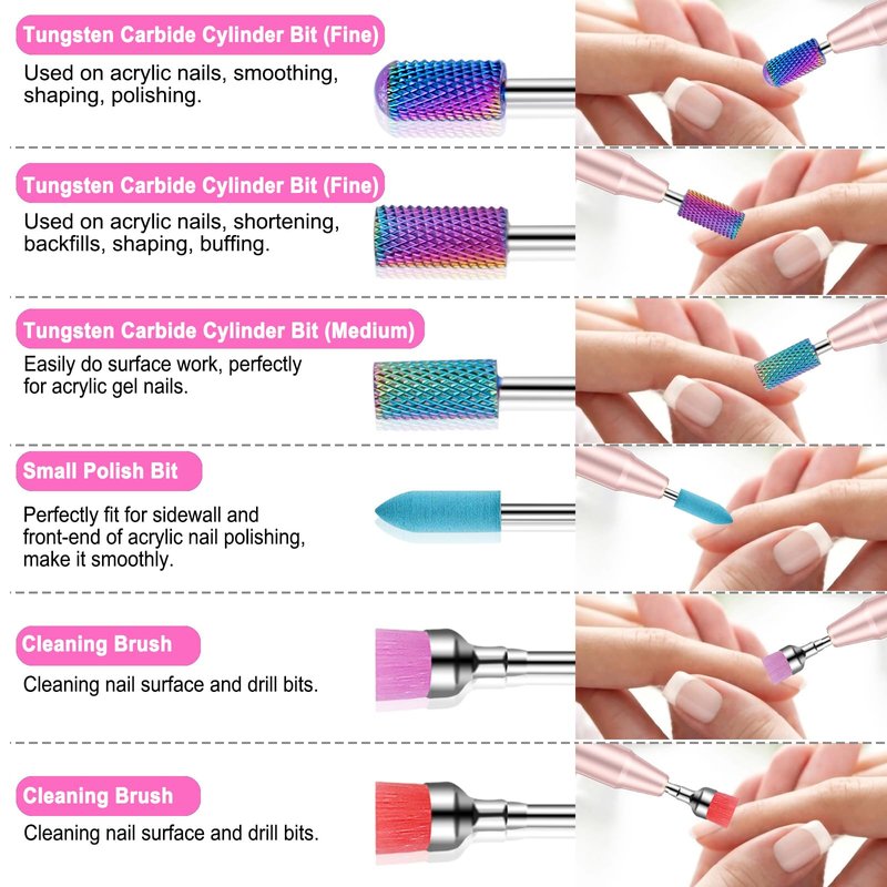 Cellentool 30Pcs Nail Drill Bits Set with Rhinestone Storage Box, 3/32 Inch Ceramic Diamond Carbide Nail Drill Bits for Acrylic Gel Polish, Cuticle Efile Remover for Manicure (Pink)