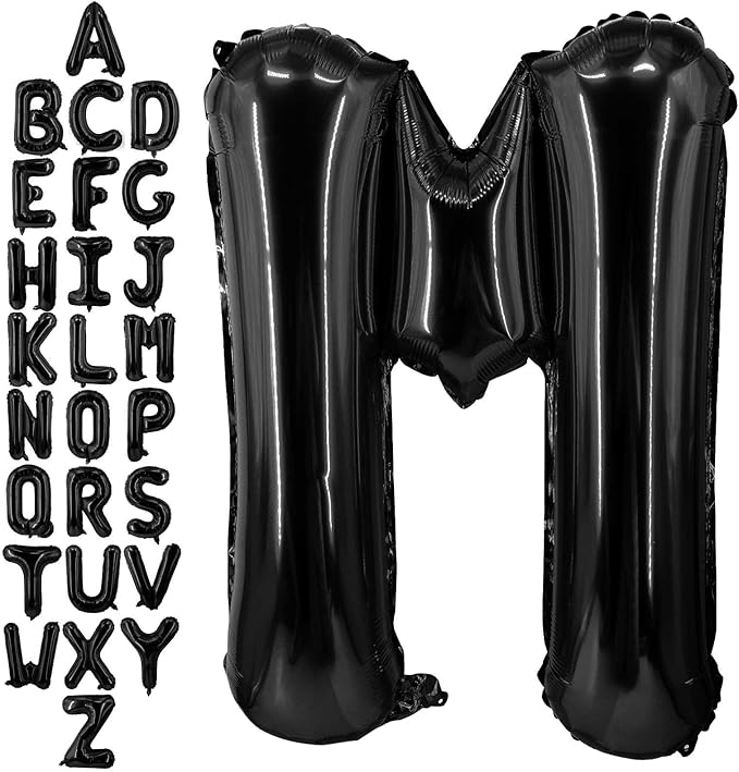 40 Inch Black Letter M Balloons, DIY Phrase Foil Alphabet Letter M Balloons DIY Word M Banner for Birthday Anniversary Celebration Graduation Party Supplies Decoration