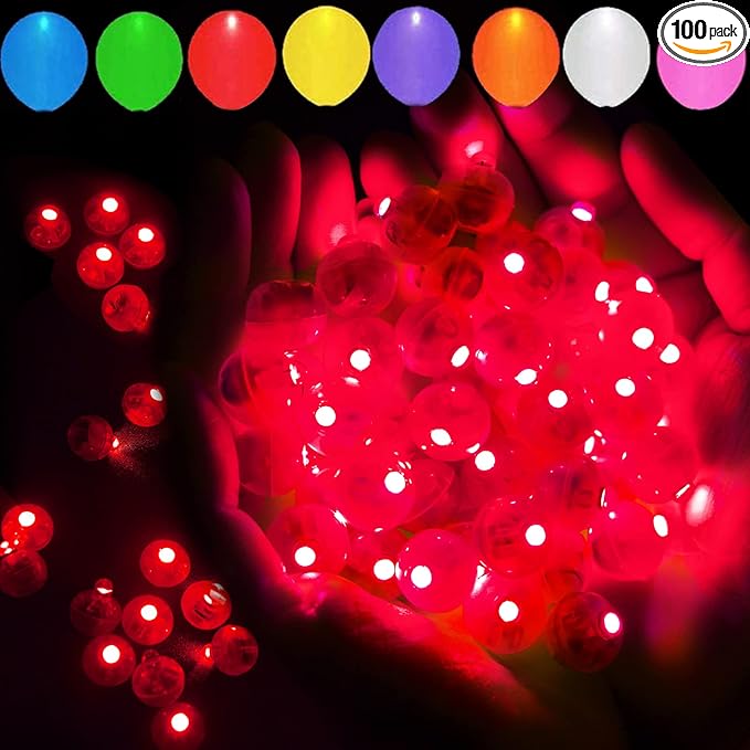 100pcs Red LED Balloon Light, Mini Led Lights Small Round Led Ball Lamp for Paper Lantern Balloon Indoor Outdoor Party Event Fun Birthday Party Wedding Decoration Supplies