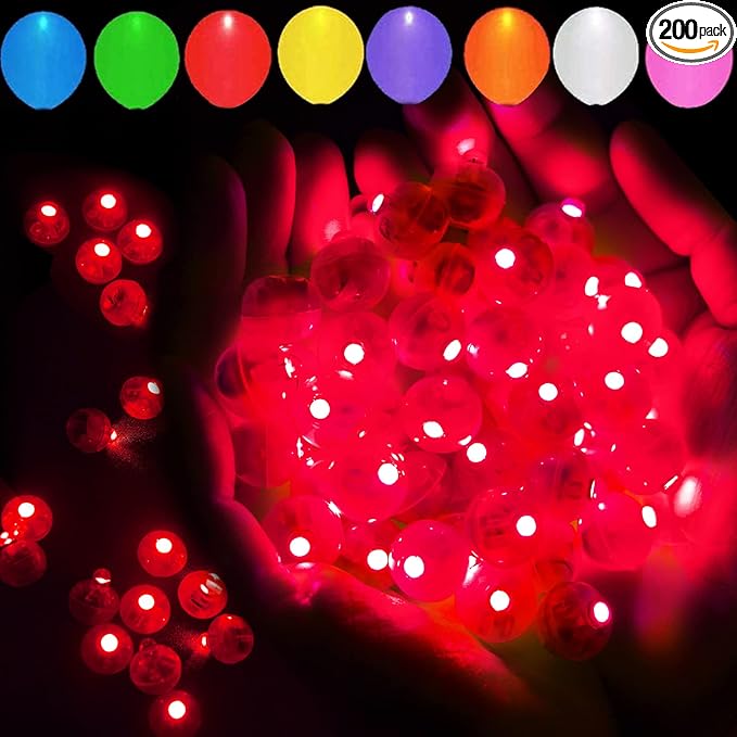 200pcs Red LED Balloon Lights, Mini Led Lights Small Round LED Ball Lamp for Paper Lantern Balloons Indoor Outdoor Party Event Fun Birthday Party Supplies Wedding Halloween Christmas Decoration