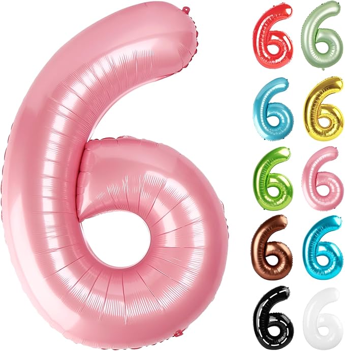 Pearlescent Pink Number 6 Balloon 40 Inch, 6 Balloon Number, 6th Birthday Decorations, Pearlescent Pink Party Supplies for Boys Girls
