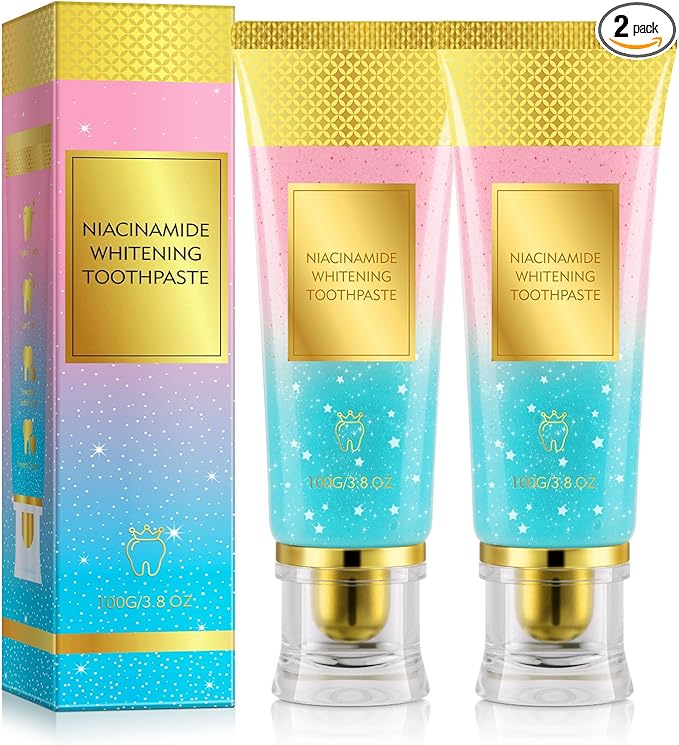 2 Pack Niacinamide Whitening Toothpaste for Radiant Smile – Gentle Stain Removal, Fresh Breath, Deep Cleaning & Gum Protection – Niacinamide Toothpaste for Daily Use – Lasting Mint Flavor – 3.5oz Tube