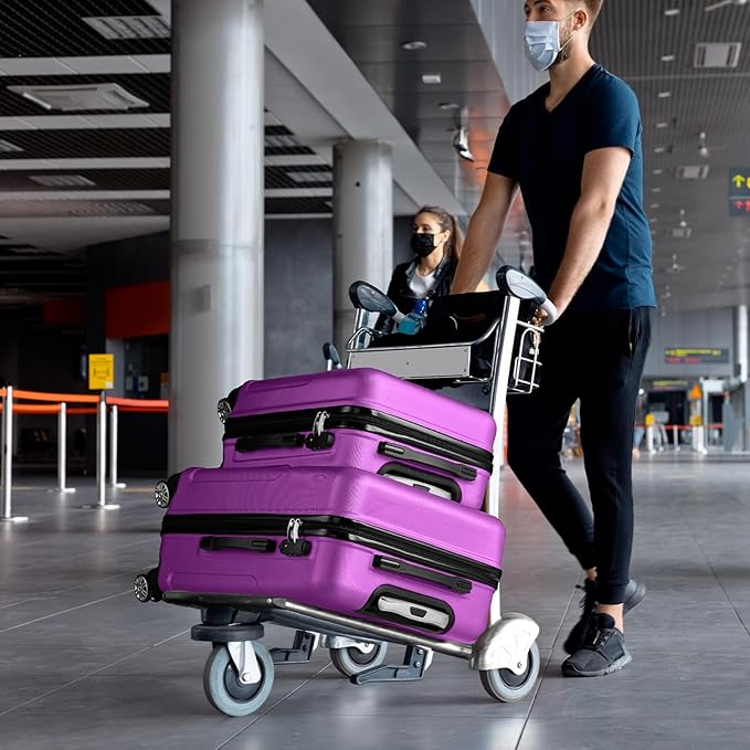 Karl home 24in Checked Luggage with TSA Lock, ABS Hardshell Check-in Suitcase with Spinner Wheels, Durable Medium Suitcase Rolling Luggage for Business Travel, Purple