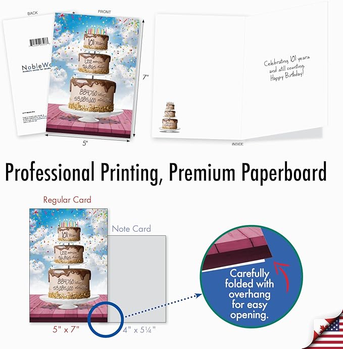 NobleWorks - Milestone Birthday Greeting Card with Envelope (4.63 x 6.75 Inch) - 101 Year Time Count C2774MBG