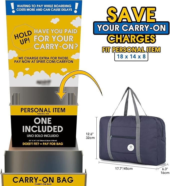 For Spirit Airlines Personal Item Bag Foldable Travel Duffel Bag Tote Carry on Luggage Duffle Overnight for Women and Men