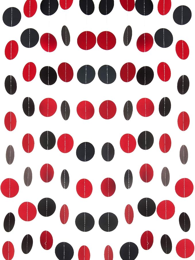 WEVEN Red and Black Paper Garland Circle Dot Party Garland Banner Streamer Backdrop Hanging Decorations, 2" in Diameter, Pack of 3, 30 Feet in Total