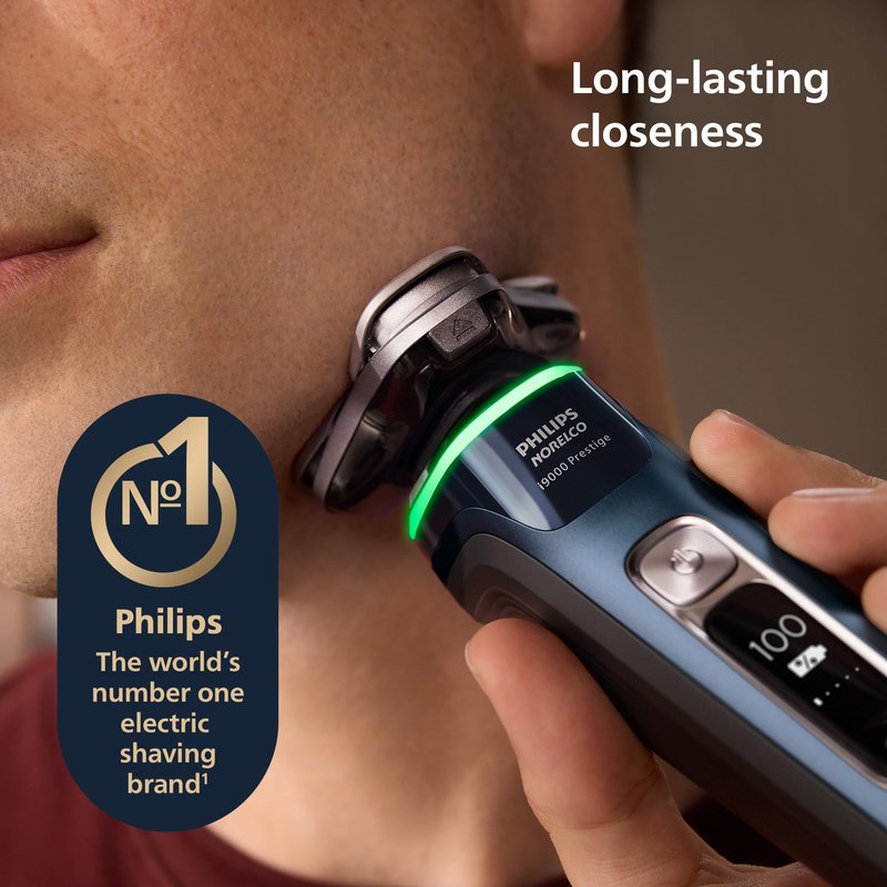 Philips Norelco Shaver i9000 Prestige, Wet & Dry Electric Shaver, Mystic Aqua, SenseIQ Technology, Triple Lift & Cut System, 360 Rotating Dual SteelPrecision Blades, Nose Trimmer, XP9201/88