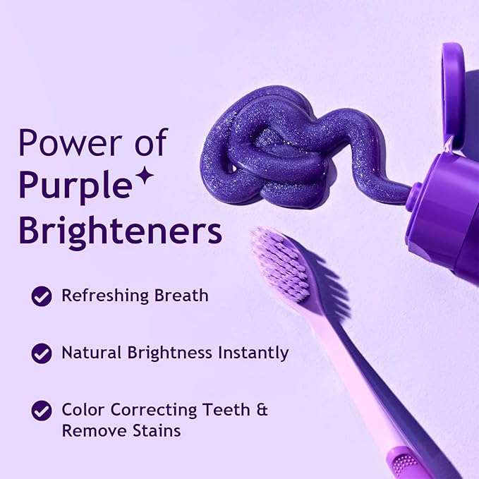 Purple Color Corrector Whitening Toothpaste, Fluoride-Free,Deep Stain Remover Toothpaste, Plaque Remover for Teeth,freshens Breath,Vanilla Mint