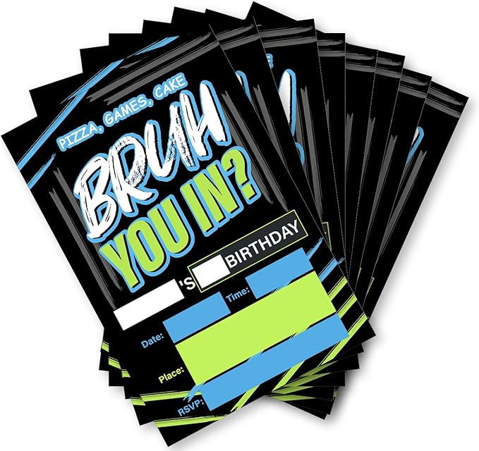 Soiceu Teen Boy Birthday Invitations Bruh Birthday Party Invites with Envelopes Set of 20