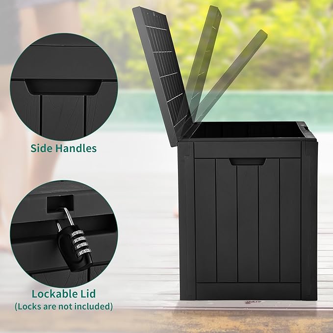 YITAHOME 30 Gallon Deck Box Outdoor Storage Box, Waterproof Resin Package Delivery and Storage Box with Lockable Lid for Patio Furniture Cushions, Pool Accessories, Garden Tools, Black