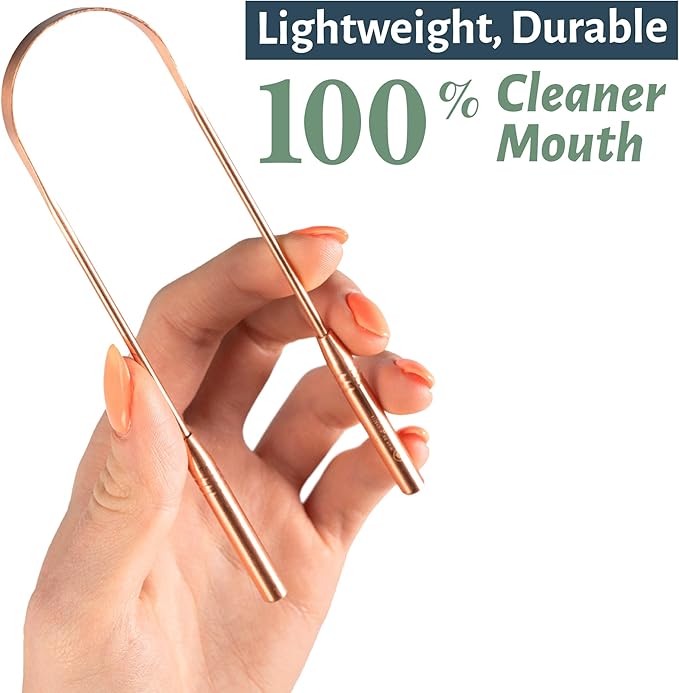 Living Well with Dr. Michelle Copper Tongue Scraper - Premium Metal Tongue Cleaner for Adults & Kids - Eliminate Bad Breath & Enhance Oral Hygiene - Includes Travel Bag