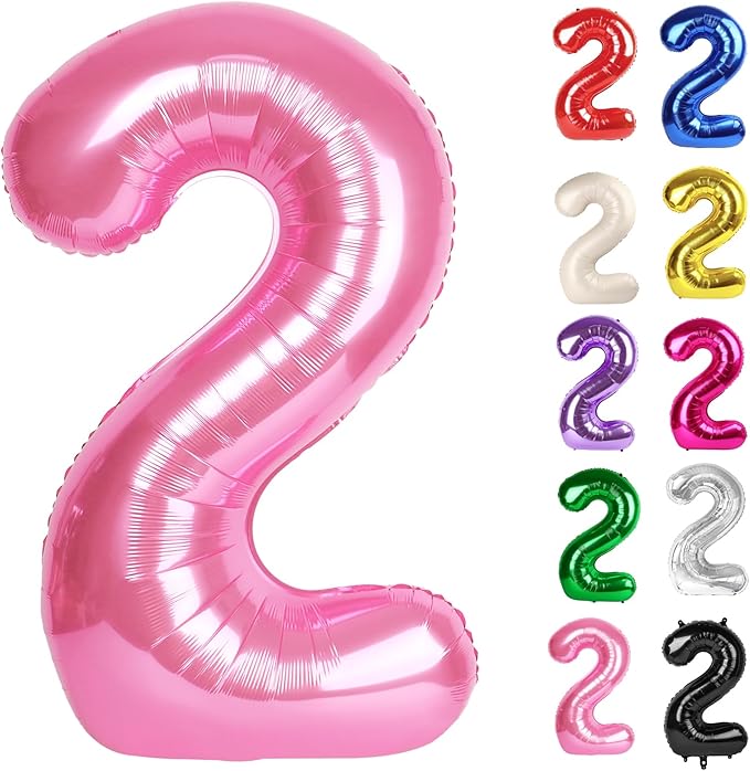 Pink Number 2 Balloon 40 Inch, 2 Balloon Number, 2nd Birthday Decorations for Baby Girls Boys Toddlers