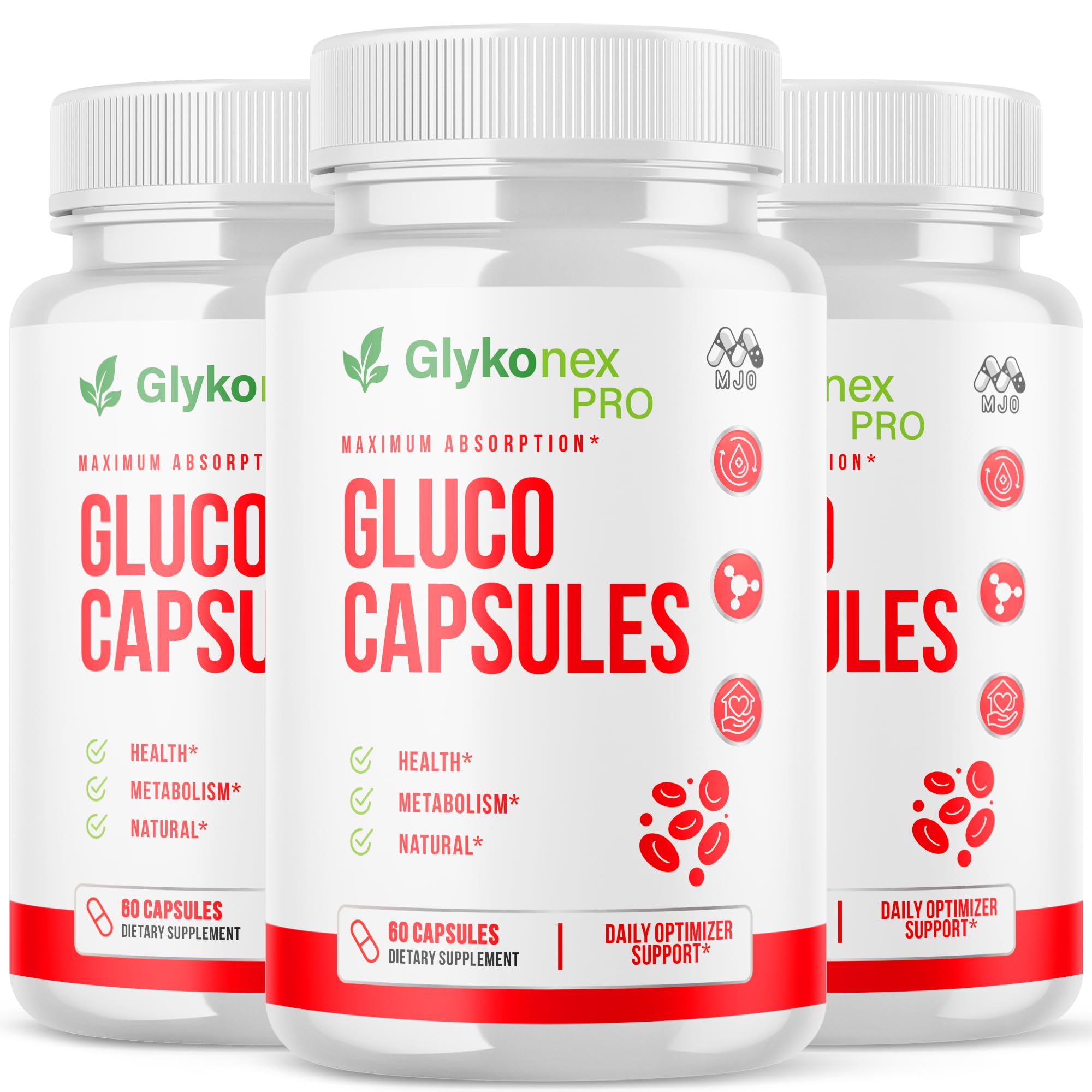 (3 Pack) Gluco Capsules, Official Glykonex Pro Gluco Pills with All Natural Ingredients, Maximum Strength Glykonix Supplement Vitamins Supporting Optimal Wellness and Health Naturally (180 Capsules)