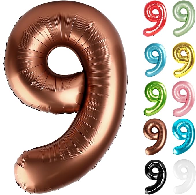 Coffee Brown Number 9 Balloon 40 Inch, 9 Balloon Number, 9th Birthday Decorations, Coffee Brown Party Supplies for Boys Girls