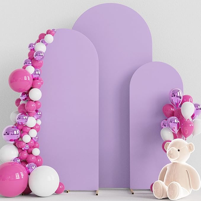 Wokceer Wedding Arch Cover Set of 3 Spandex Fitted Wedding Arch Stand Covers for Round Top Chiara Arch Backdrop Stands Cover for Birthday Party Ceremony Banquet Decoration 4ft,5ft,6ft Lavender