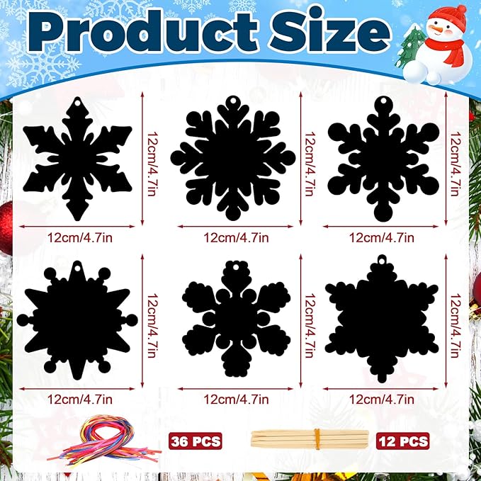 JULMELON 36Pcs Snowflake Scratch Art, Magic Rainbow Scratch Paper Art Winter Holiday Christmas Crafts for School Classroom Activity Christmas Winter Holiday Party Favors Gifts