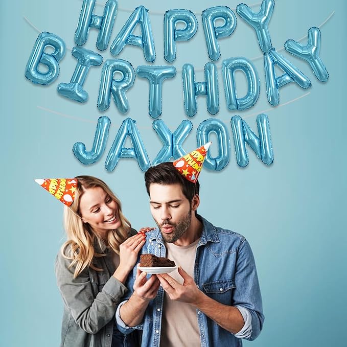TONIFUL 65 Pcs 16 Inch Light Blue Happy Birthday Balloons and 2 Sets A-Z Foil Letters Balloons DIY Personalized Phrase Banner for Birthday Celebration Thanksgiving Christmas Party Decorations